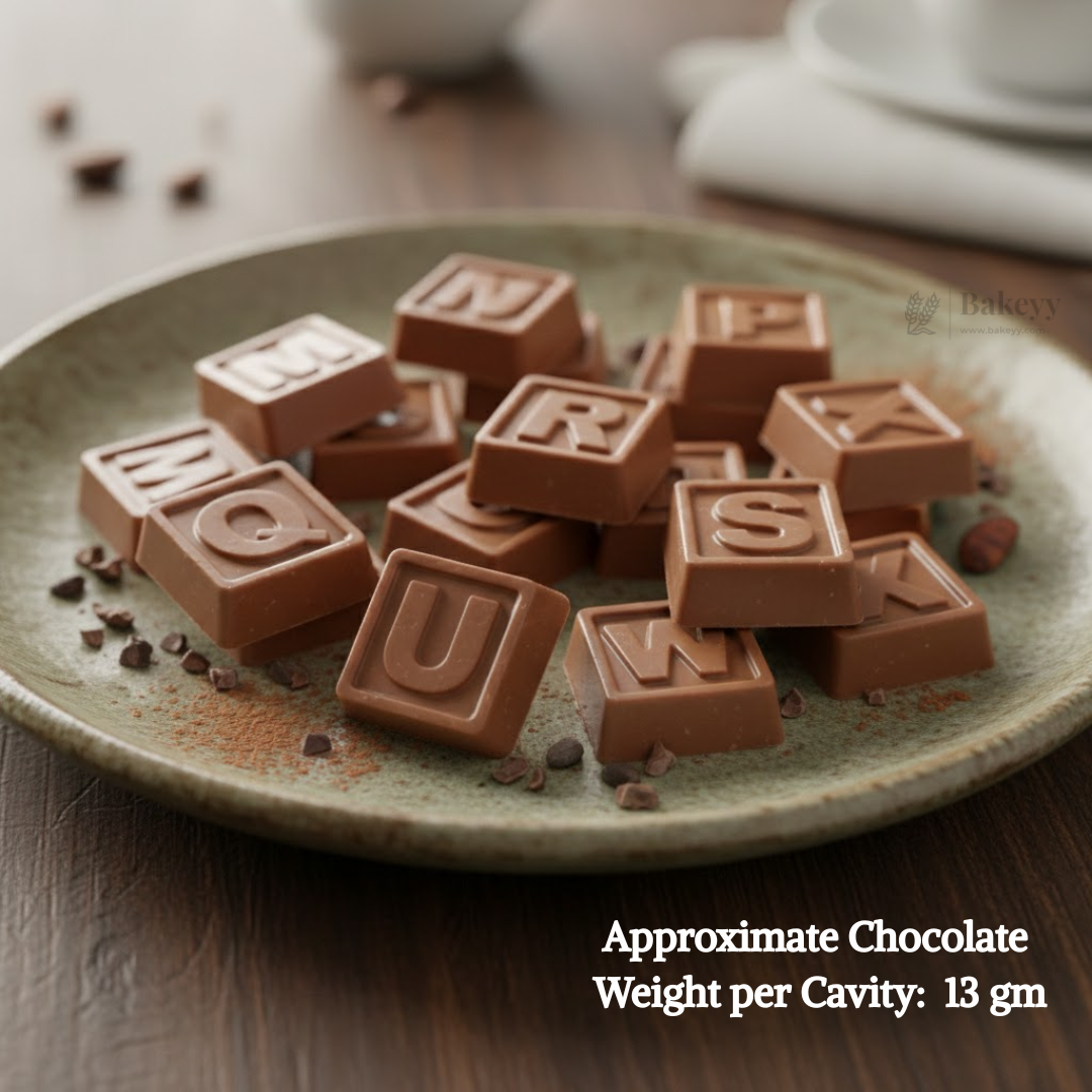 Mould 397 | Alphabet Chocolate Mould – Square Letter Design (M–X) | Food-Grade Plastic Chocolate Tray | Pack of 1