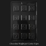 Mould 398 | Alphabet & Number Chocolate Mould | Square Letter and Digit Chocolate Tray | 12 Cavity | Pack of 1