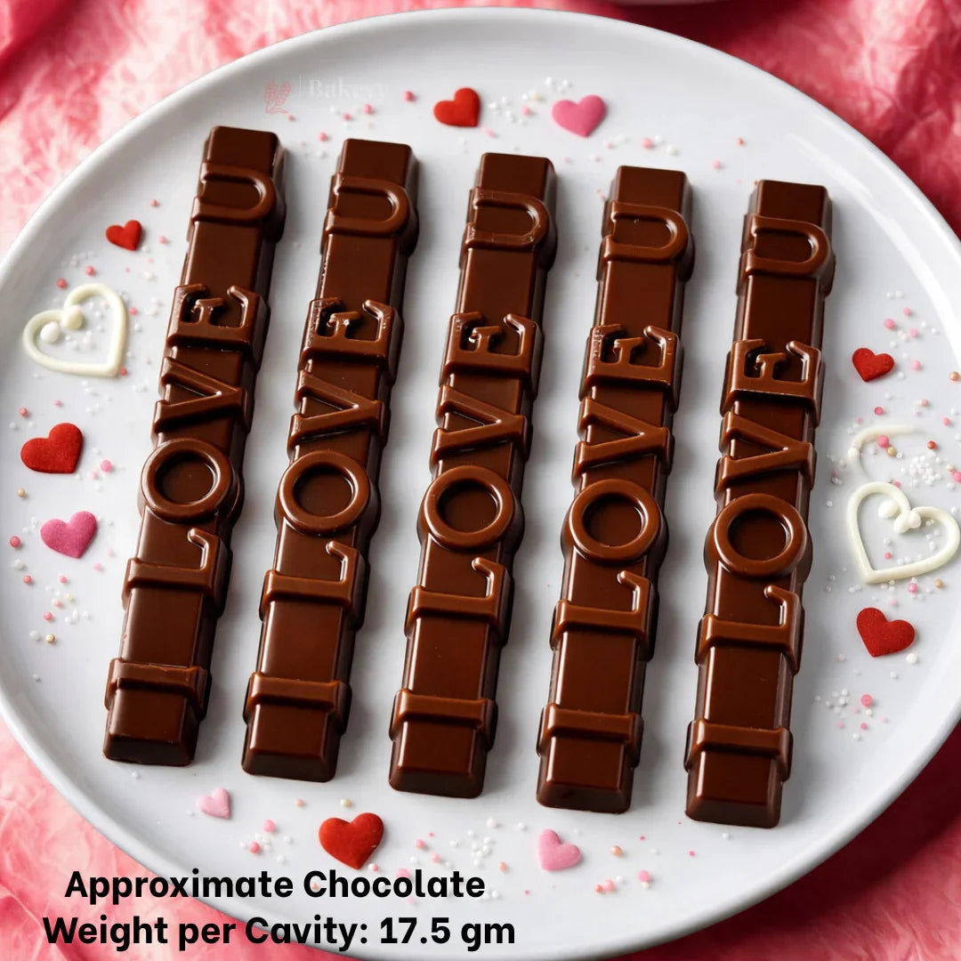 Mould 417 | I Love You Chocolate Design Mould | Premium Slim Bar | 4 Cavity | Pack of 1