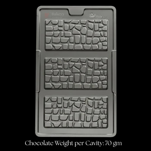 Bakeyy cracked stone bar chocolate mould tray with 3 cavities for baking and party favors