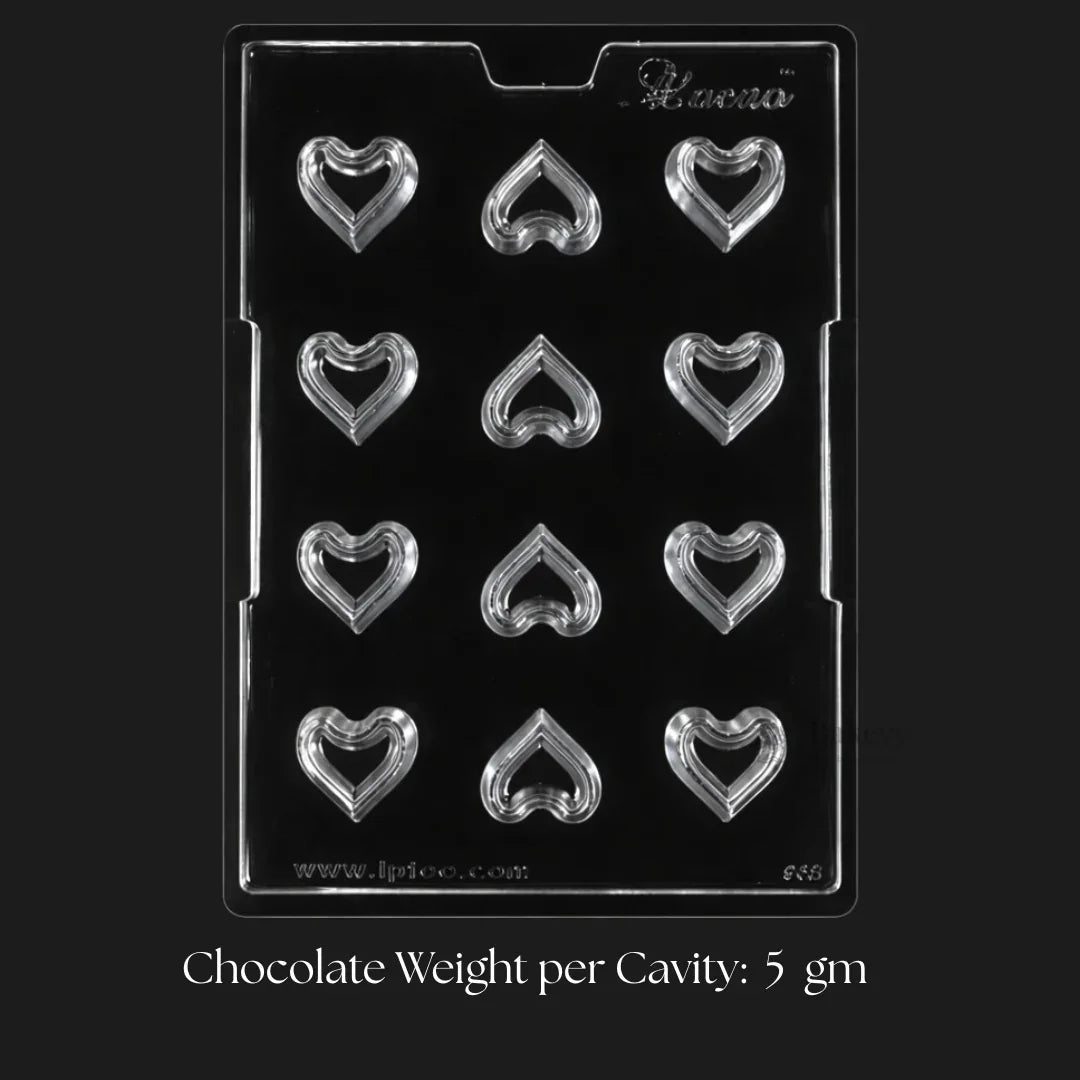 Bakeyy hollow love heart chocolate mould tray with 15 cavities for baking and party favors