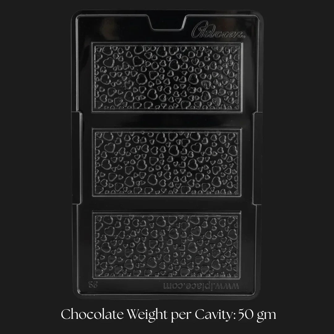 Mould_571_Mini_Heart_textured_Rectangular_Chocolate_Bar_Mould_3_Cavities_Baking_Accessories_Pack_of_1 - Bakeyy.com