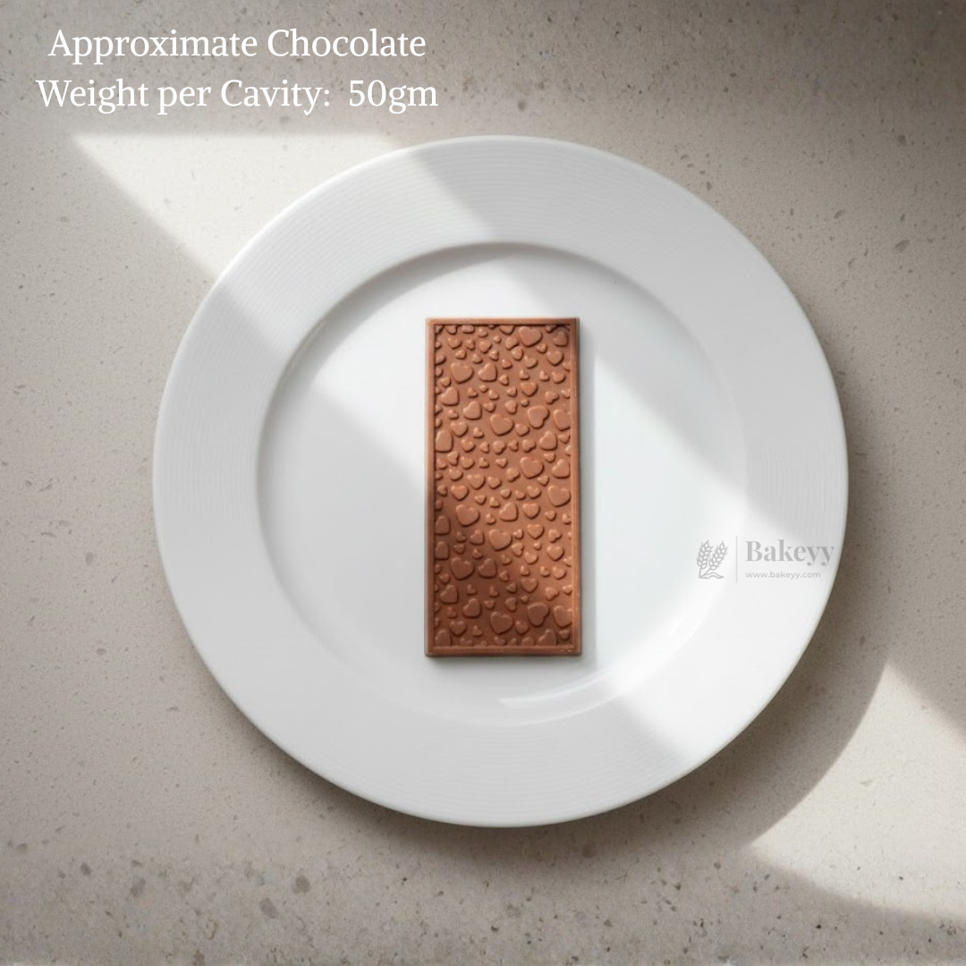 Mould 571 | Mini Heart textured Rectangular Chocolate Bar Mould – 3 Cavities | Baking Accessories | Party Favor Mould | Pack of 1