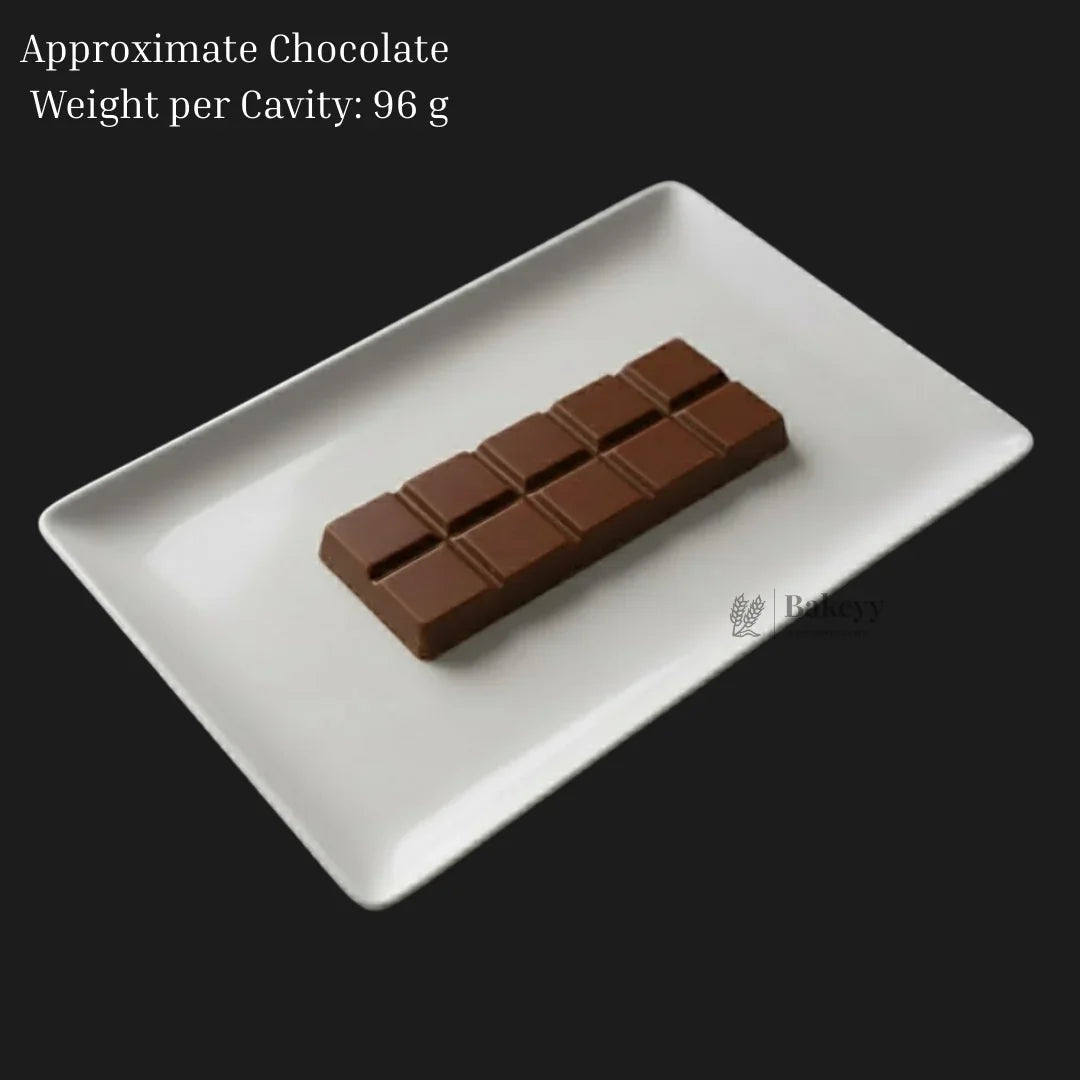 Rectangular chocolate bar on white tray, Dubai Kunafa Bar chocolate mould, Bakeyy baking supplies