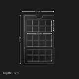 Clear plastic chocolate mould tray with grid design, 26x17 cm, for baking and party favors from Bakeyy.com