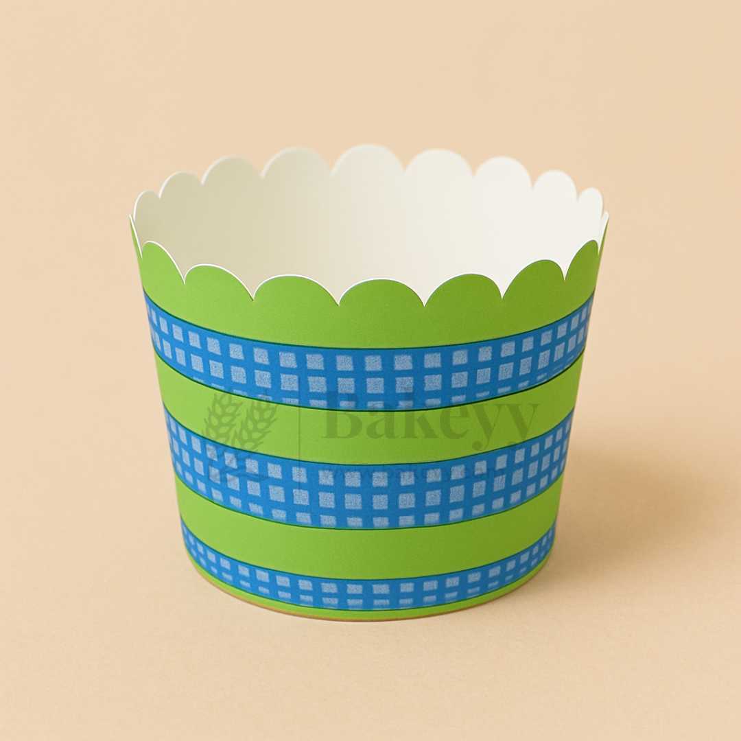 6cm | Green and Blue Flower Muffin Cup | Pack of 50