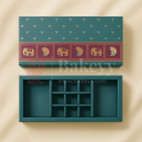 Royal Elephant and Peacock print 2 Brownie and 9 cavity Hamper Box| 1 Piece