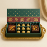 Royal Elephant and Peacock print 2 Brownie and 9 cavity Hamper Box| 1 Piece