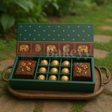Royal Elephant and Peacock print 2 Brownie and 9 cavity Hamper Box| 1 Piece