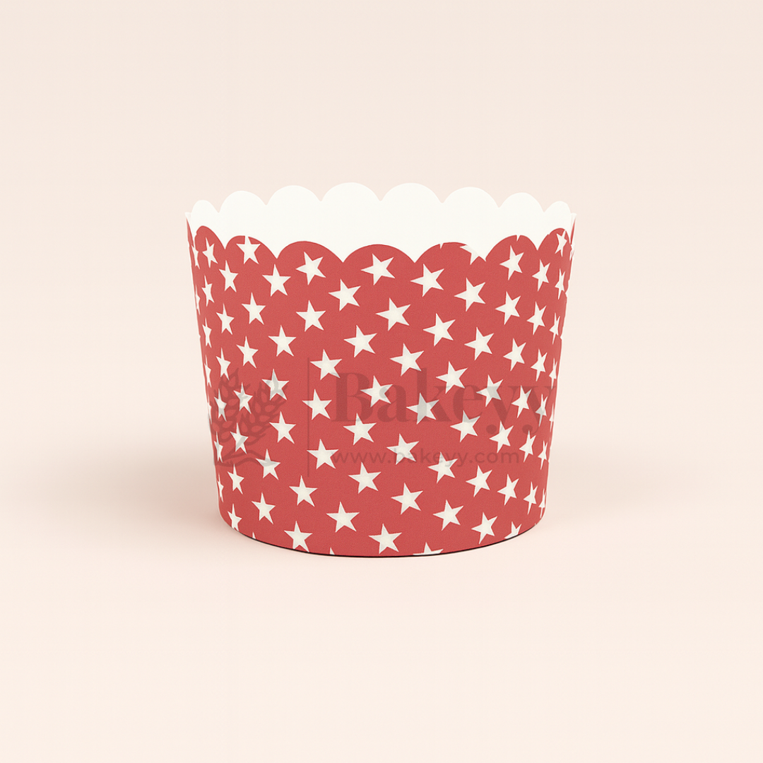 6cm | Red Star Print Flower Muffin Cup | Pack of 50