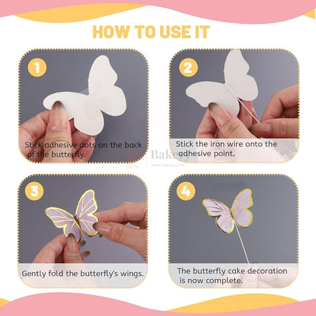 Multi-Size Butterfly 3D Cake Topper Decoration Set with Sticks | Pack of 1