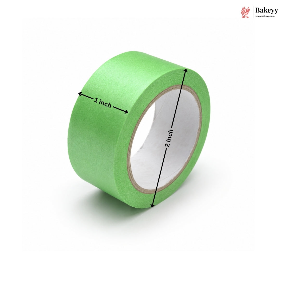 Green tape roll with measurements on a white background, featuring the Bakeyy brand.