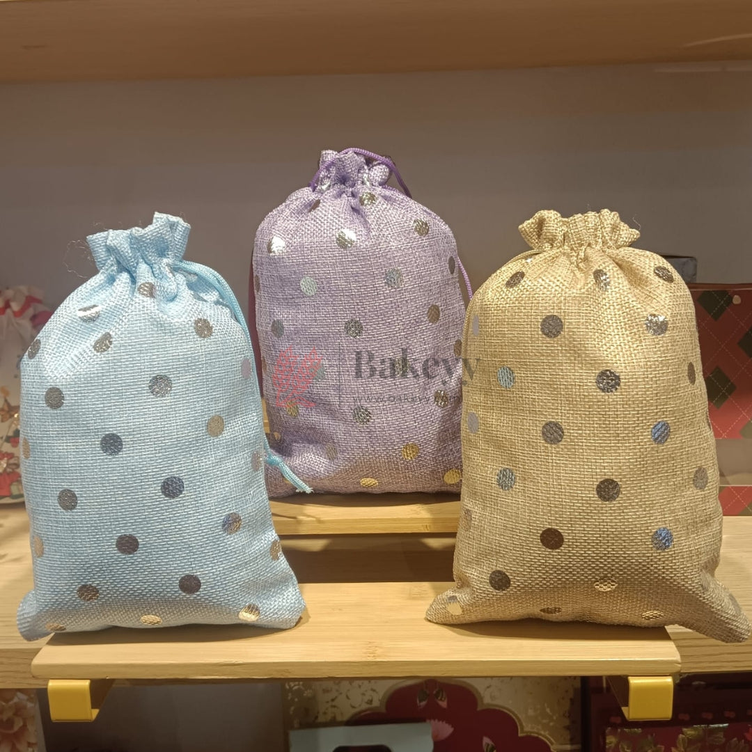 Natural Jute With Silver Dots Premium Colour Jute Potli Bags | Pack Of 10