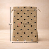 Natural Jute With Silver Dots Premium Colour Jute Potli Bags | Pack Of 10 - Bakeyy.com - India - Natural Jute With Silver Dots Premium Colour Jute Potli Bags | Pack Of 10 - 10x14 Cm