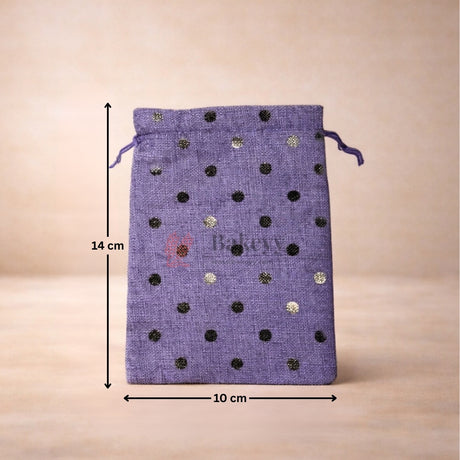 Natural Jute With Silver Dots Premium Colour Jute Potli Bags | Pack Of 10 - Bakeyy.com - India - Natural Jute With Silver Dots Premium Colour Jute Potli Bags | Pack Of 10 - 10x14 Cm