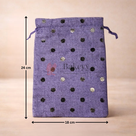 Natural Jute With Silver Dots Premium Colour Jute Potli Bags | Pack Of 10 - Bakeyy.com - India - Natural Jute With Silver Dots Premium Colour Jute Potli Bags | Pack Of 10 - 10x14 Cm