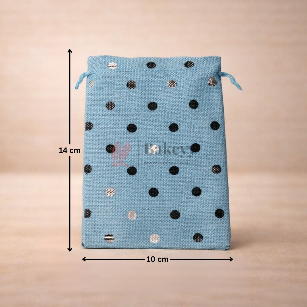 Natural Jute With Silver Dots Premium Colour Jute Potli Bags | Pack Of 10 - Bakeyy.com - India - Natural Jute With Silver Dots Premium Colour Jute Potli Bags | Pack Of 10 - 10x14 Cm