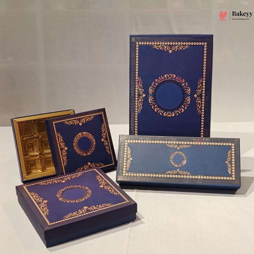 Navy Blue & Gold Printed Sweet & Chocolate Gift Box | With & Without Cavity | Multiple Capacities