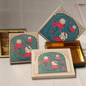 Teal Lotus & Dome Printed Sweet & Chocolate Gift Box | With & Without Cavity | Multiple Capacities