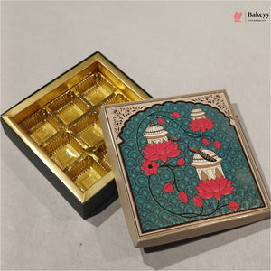 Teal Lotus & Dome Printed Sweet & Chocolate Gift Box | With & Without Cavity | Multiple Capacities