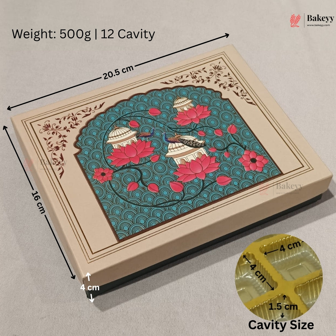 Teal Lotus & Dome Printed Sweet & Chocolate Gift Box | With & Without Cavity | Multiple Capacities