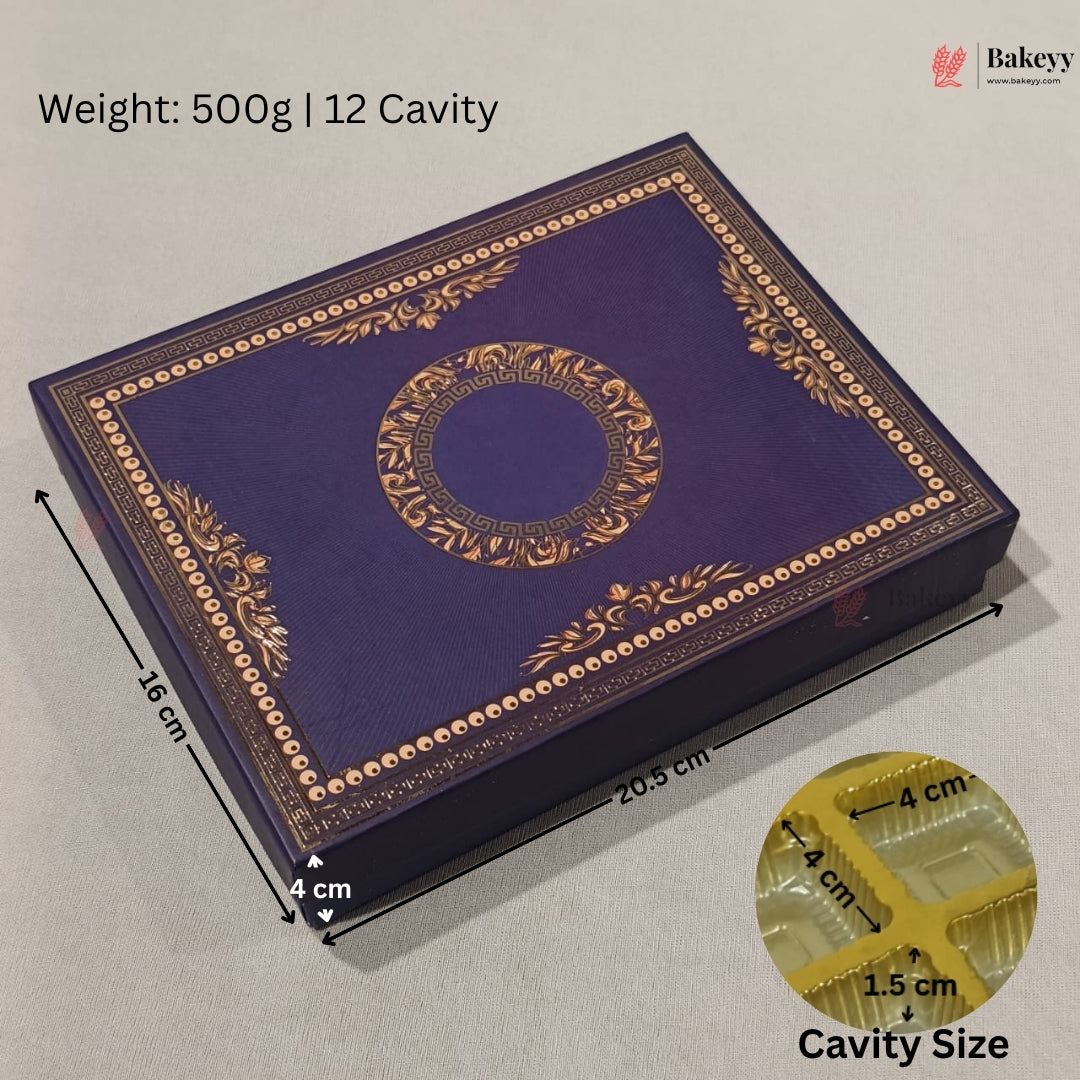 Navy Blue & Gold Printed Sweet & Chocolate Gift Box | With & Without Cavity | Multiple Capacities