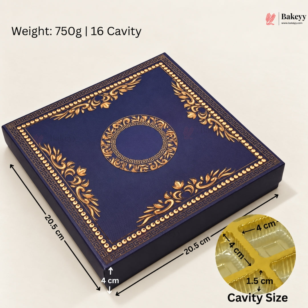 Navy Blue & Gold Printed Sweet & Chocolate Gift Box | With & Without Cavity | Multiple Capacities| Pack of 4