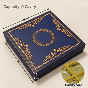 Navy Blue & Gold Printed Chocolate Gift Box with Cavity | Multiple Capacities | Pack of 4