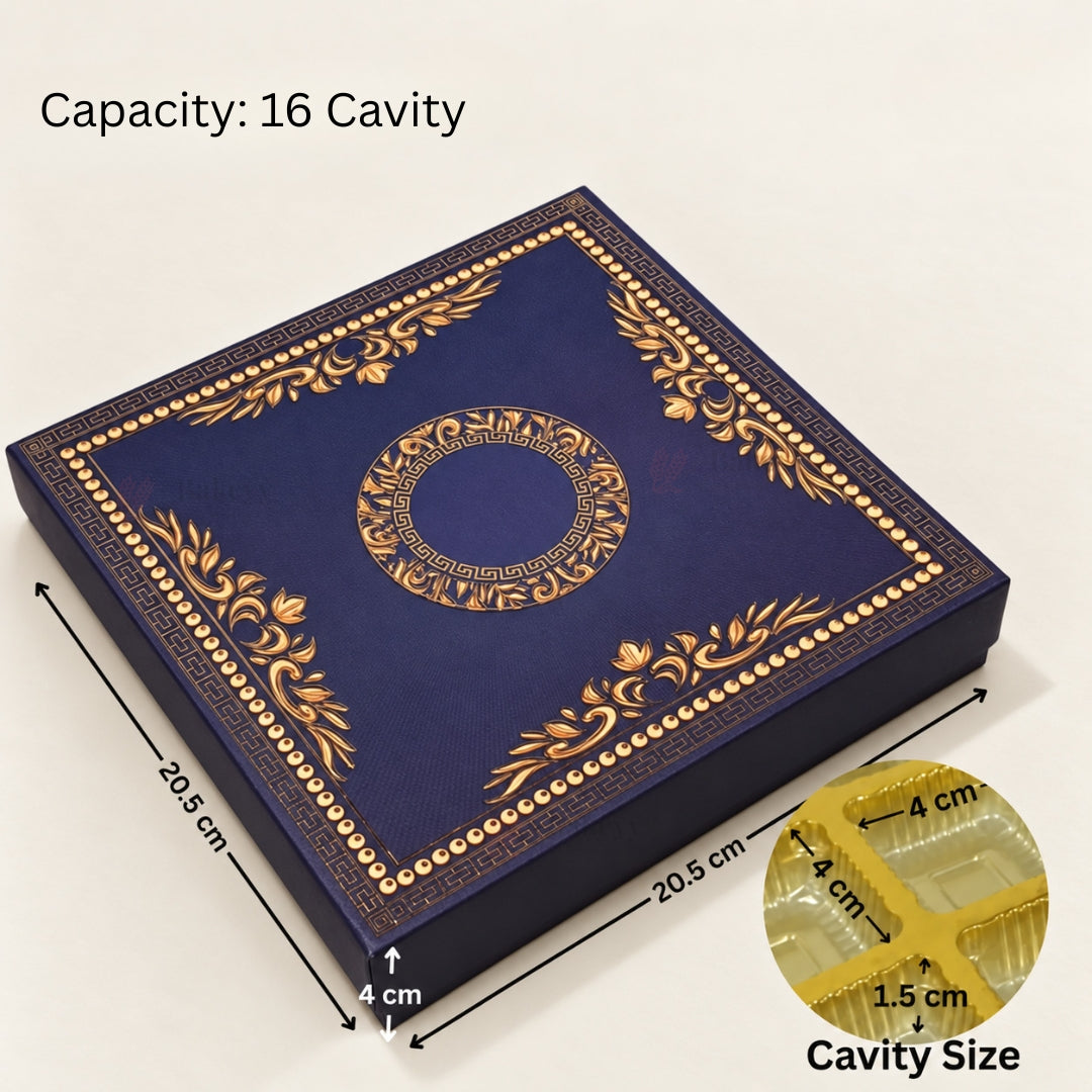 Navy Blue & Gold Printed Chocolate Gift Box with Cavity | Multiple Capacities | Pack of 4