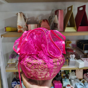 Organza Topi Bag With Pattern | Drawstring Closure | Available in 6 colours | Pack of 25