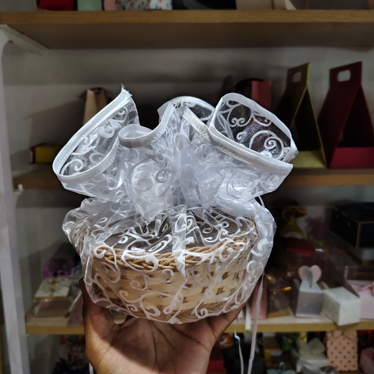 Organza Topi Bag With Pattern | Drawstring Closure | Available in 6 colours | Pack of 25