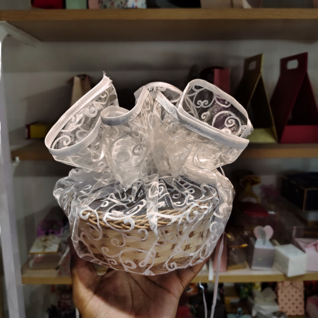 Organza Topi Bag With Pattern | Drawstring Closure | Available in 6 colours | Pack of 25