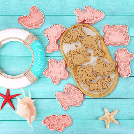 Ocean Theme Cookie Cutter & Embosser Set | 8 Piece | Pack of 1