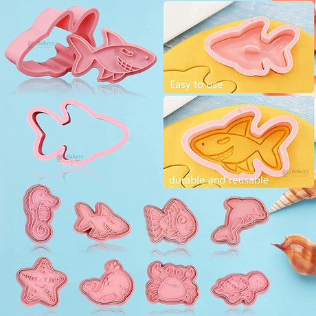 Ocean Theme Cookie Cutter & Embosser Set | 8 Piece | Pack of 1