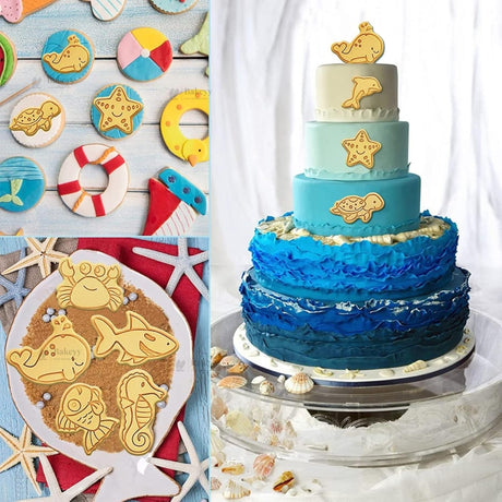 Ocean Theme Cookie Cutter & Embosser Set | 8 Piece | Pack of 1