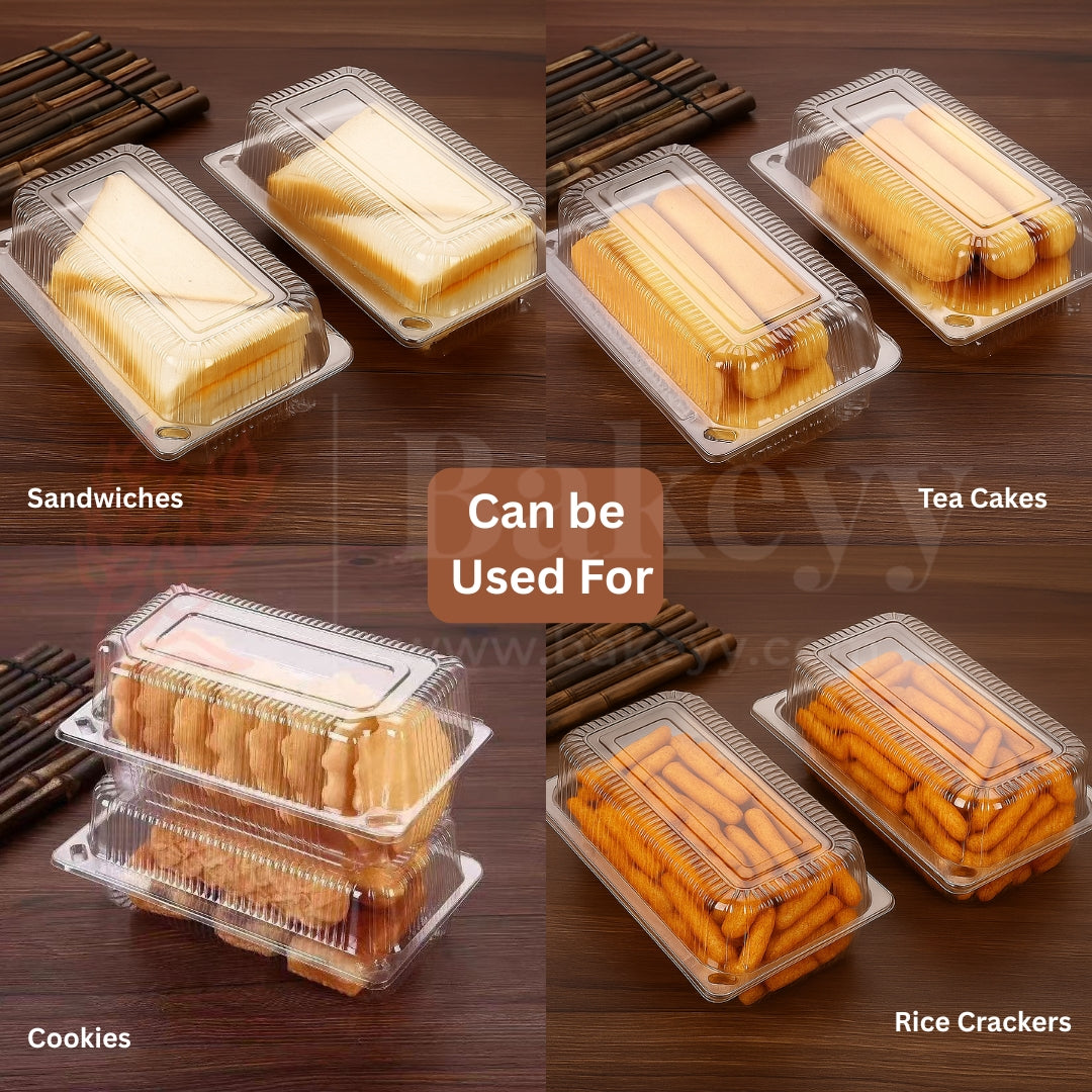 Plastic food containers with various food items on a wooden surface, labeled for different food types.