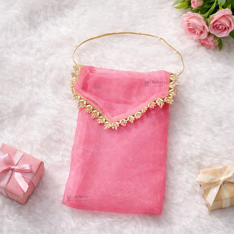 Organza Envelope Gift Pouch with Lace Flap & Beaded Handle | Return Gift Cover | Multiple Colors Available | Pack of 10