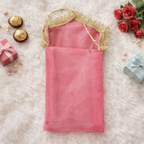 Organza Envelope Gift Pouch with Lace Flap & Beaded Handle | Return Gift Cover | Multiple Colors Available | Pack of 10