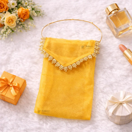 Organza Envelope Gift Pouch with Lace Flap & Beaded Handle | Return Gift Cover | Multiple Colors Available | Pack of 10