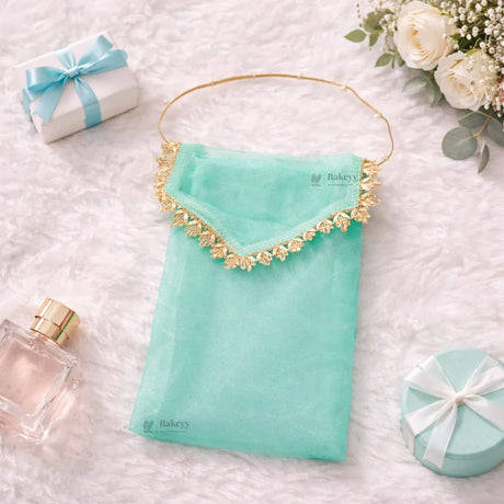 Organza Envelope Gift Pouch with Lace Flap & Beaded Handle | Return Gift Cover | Multiple Colors Available | Pack of 10