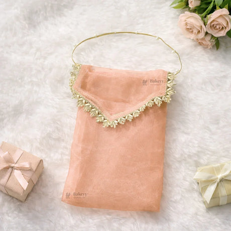 Organza Envelope Gift Pouch with Lace Flap & Beaded Handle | Return Gift Cover | Multiple Colors Available | Pack of 10