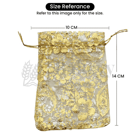 Printed Organza Potli Bags - Bakeyy.com - India - Printed Organza Potli Bags - Gold / 10 x14 Cm - Pack of 70