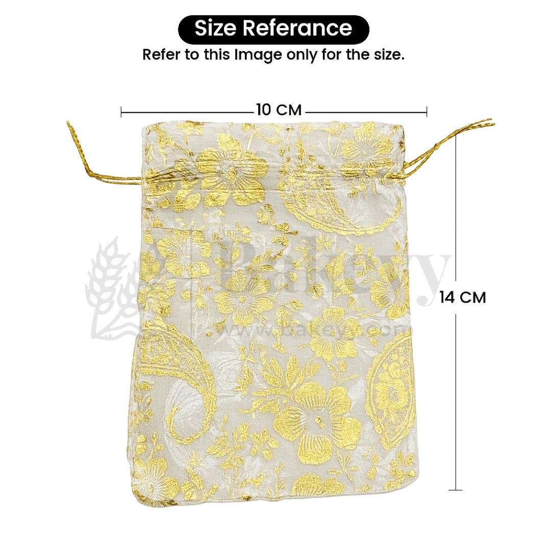 Printed Organza Potli Bags - Bakeyy.com - India - Printed Organza Potli Bags - White / 10 x14 Cm - Pack of 70