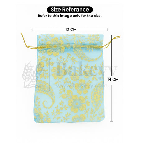 Printed Organza Potli Bags - Bakeyy.com - India - Printed Organza Potli Bags - Sky Blue / 10 x14 Cm - Pack of 70