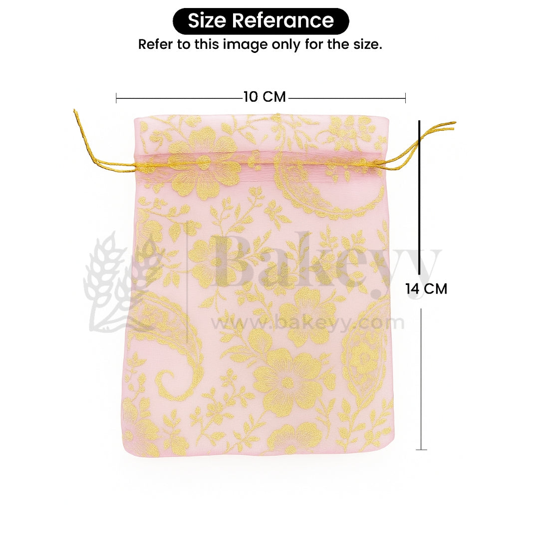Printed Organza Potli Bags - Bakeyy.com - India - Printed Organza Potli Bags - Light Pink / 10 x14 Cm - Pack of 70