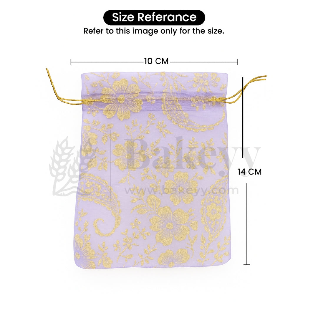 Printed Organza Potli Bags - Bakeyy.com - India - Printed Organza Potli Bags - Purple / 10 x14 Cm - Pack of 70