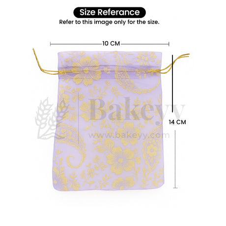 Printed Organza Potli Bags - Bakeyy.com - India - Printed Organza Potli Bags - Purple / 10 x14 Cm - Pack of 70