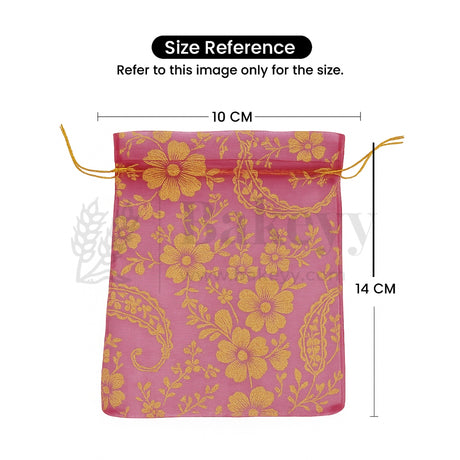 Printed Organza Potli Bags - Bakeyy.com - India - Printed Organza Potli Bags - Dark Pink / 10 x14 Cm - Pack of 70