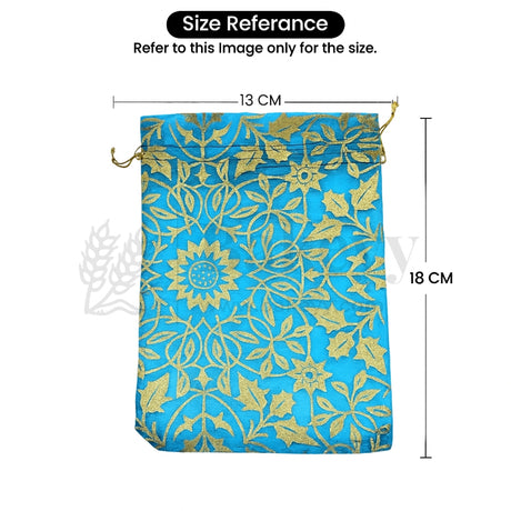 Printed Organza Potli Bags - Bakeyy.com - India - Printed Organza Potli Bags - Sky Blue / 13 x18 Cm - Pack of 70