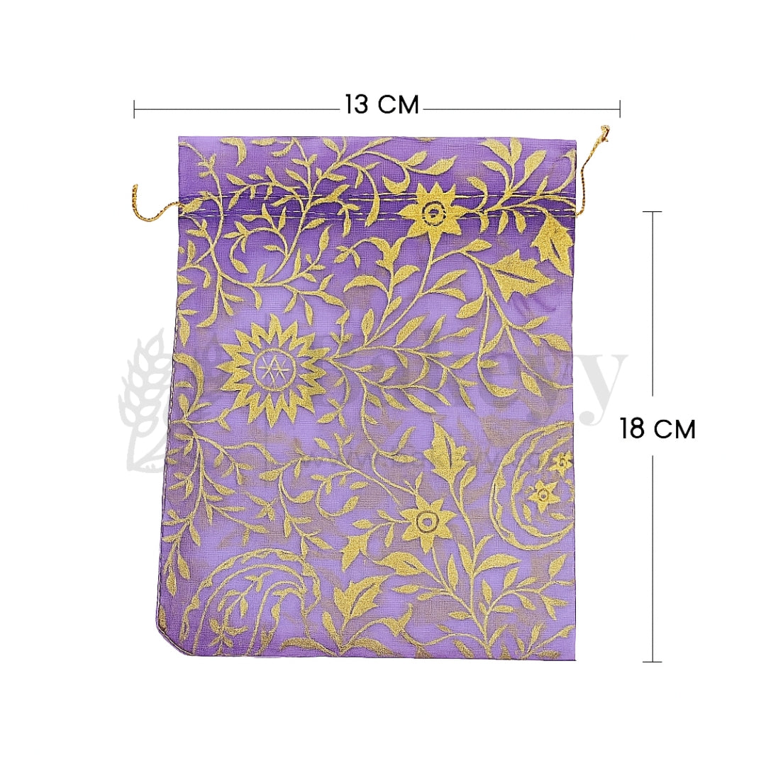 Printed Organza Potli Bags - Bakeyy.com - India - Printed Organza Potli Bags - Purple / 13 x18 Cm - Pack of 70